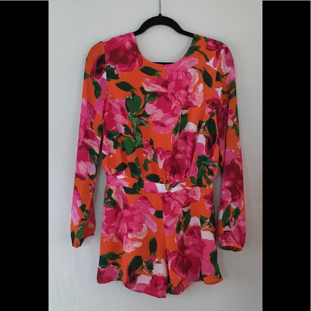 Floral Backless Long Sleeve Romper